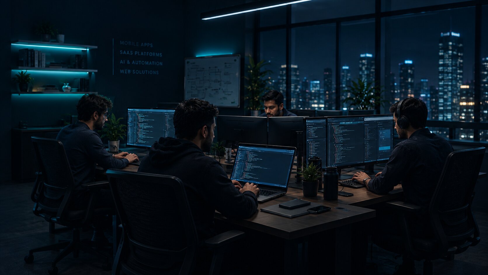 Lojecs software engineering team collaborating at workstations